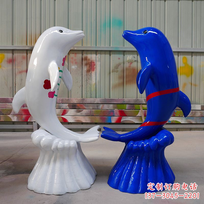 重庆冲浪海豚卡通动物雕塑,园林水景戏水动物景观