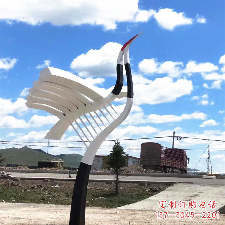 重庆抽象简单的不锈钢仙鹤景观雕塑