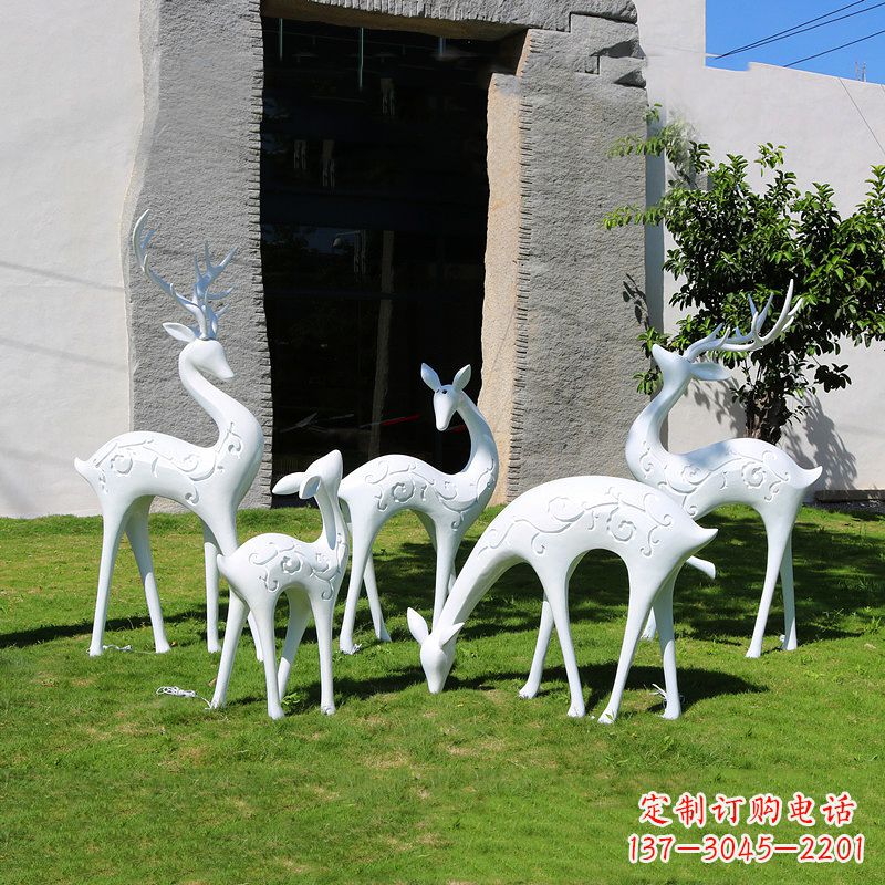重庆抽象鹿玻璃钢雕塑-白色小区园林动物摆件