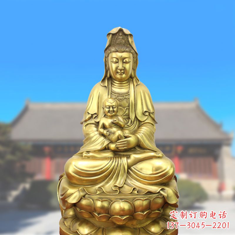 重庆纯铜观音坐姿鎏金铜雕