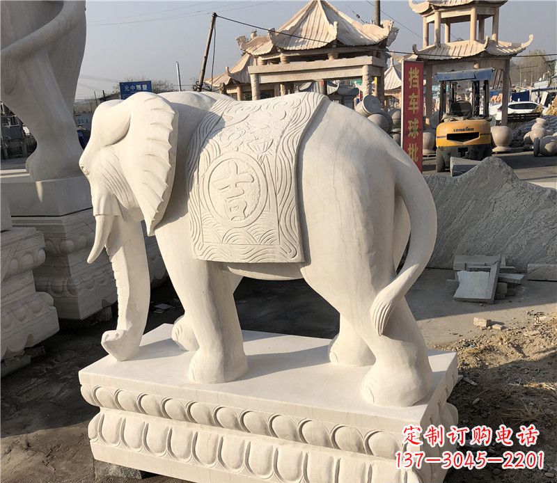 重庆大理石卷鼻如意大象雕塑