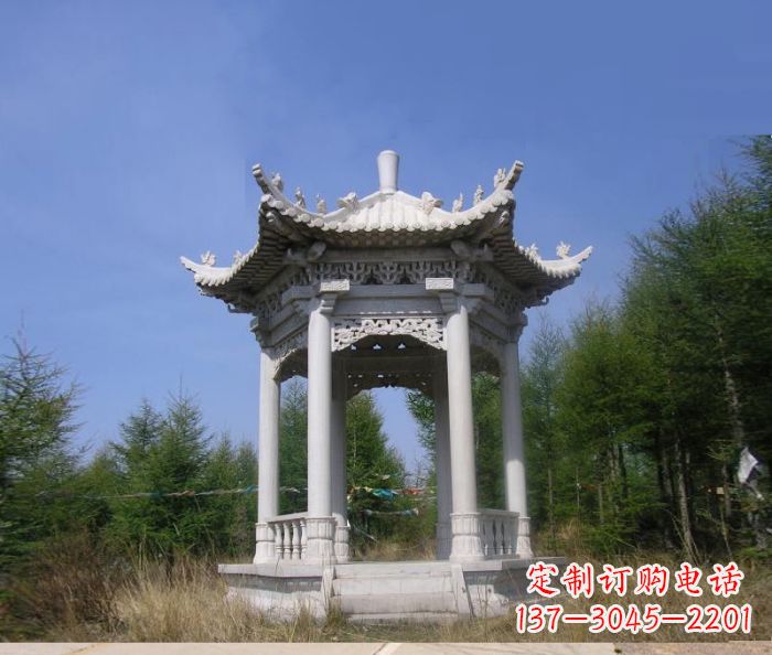 重庆精美大理石六角石凉亭雕塑
