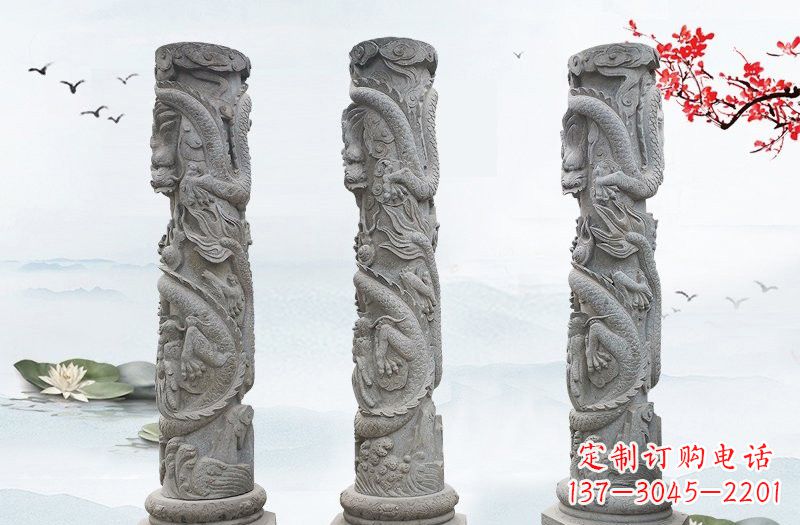 重庆精美大理石龙柱雕塑