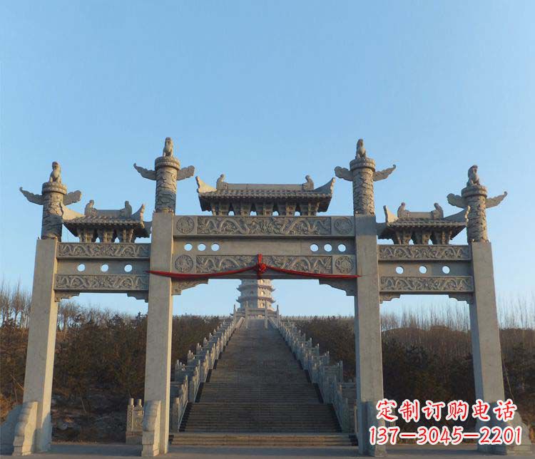重庆精美大理石三门牌坊雕塑