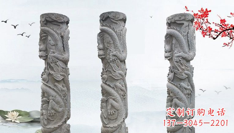 重庆精美大理石龙柱雕塑
