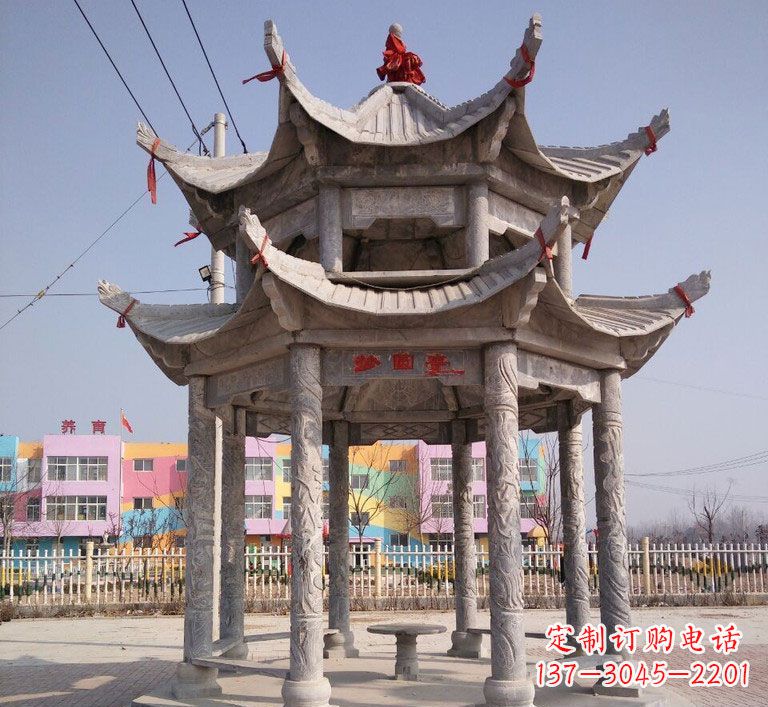 重庆大理石双层八角凉亭雕塑