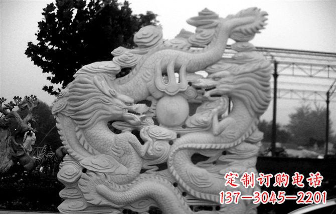 重庆精美大理石双龙雕塑