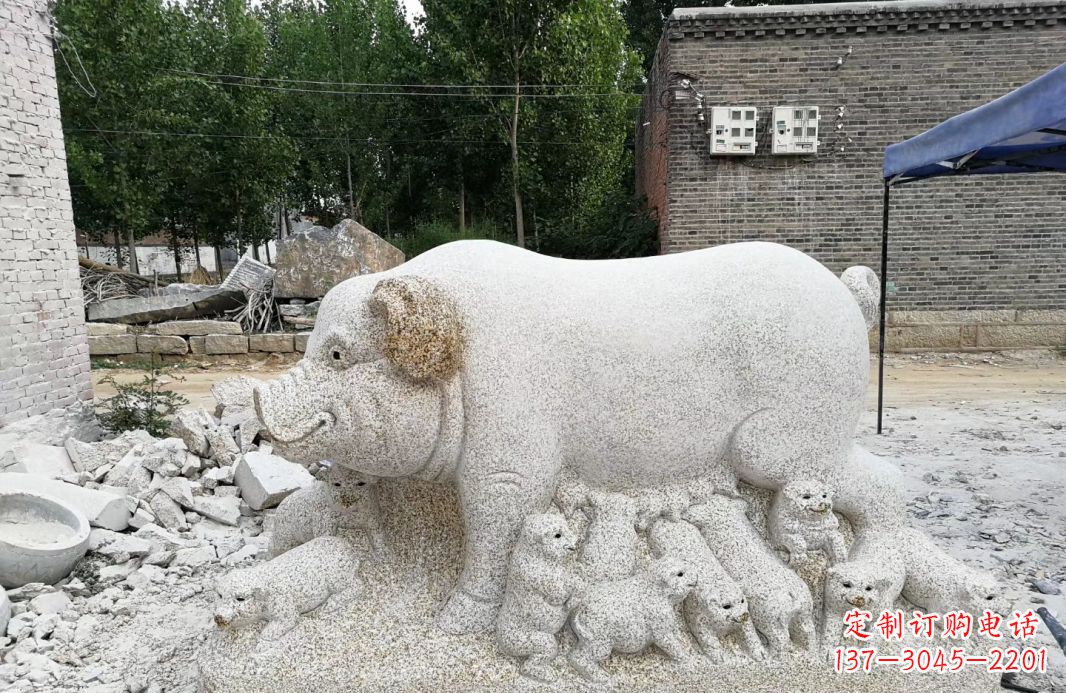 重庆大理石招财小母猪动物雕塑