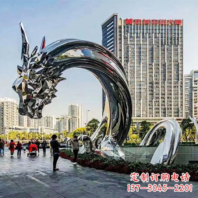 重庆大型不锈钢龙镜面景观雕塑-城市创意动物景观雕塑