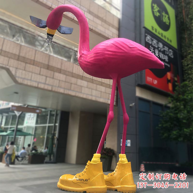 重庆大型卡通火烈鸟玻璃钢景观商场广场动物美陈雕塑