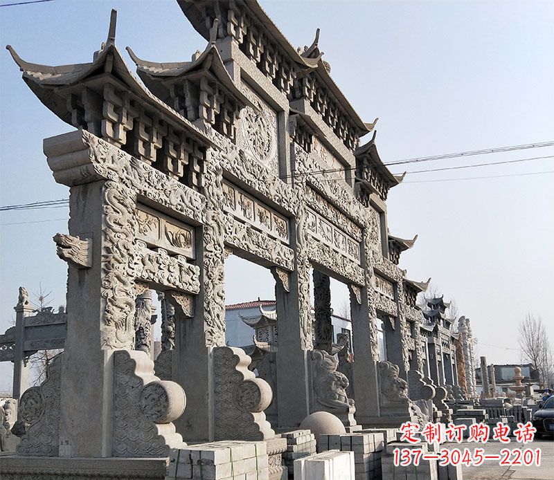 重庆大型五门仿古牌坊石雕