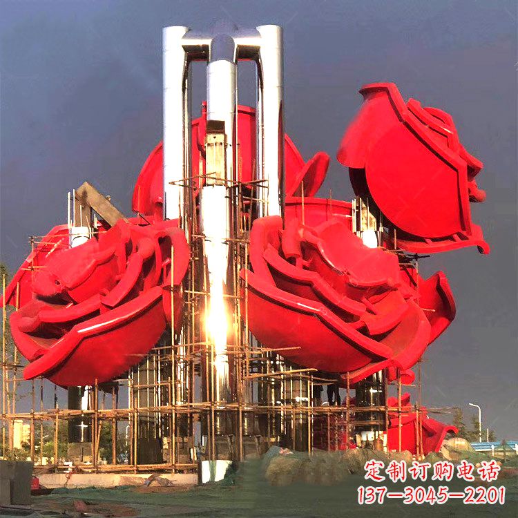 重庆大型不锈钢玫瑰园林雕塑