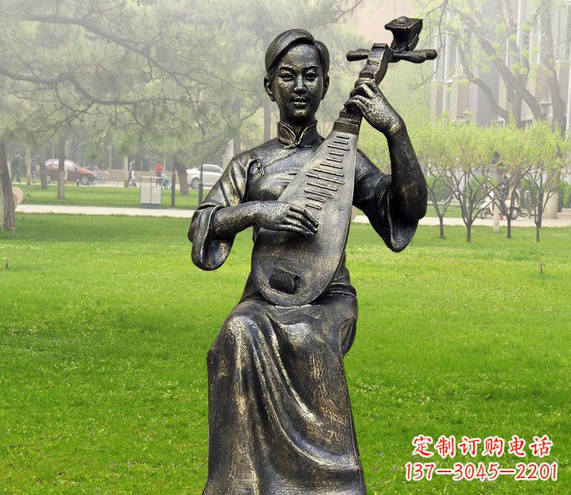 重庆高质量青铜人物弹琵琶雕塑