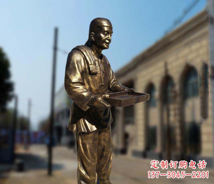 重庆古典神秘的店小二人物铜雕