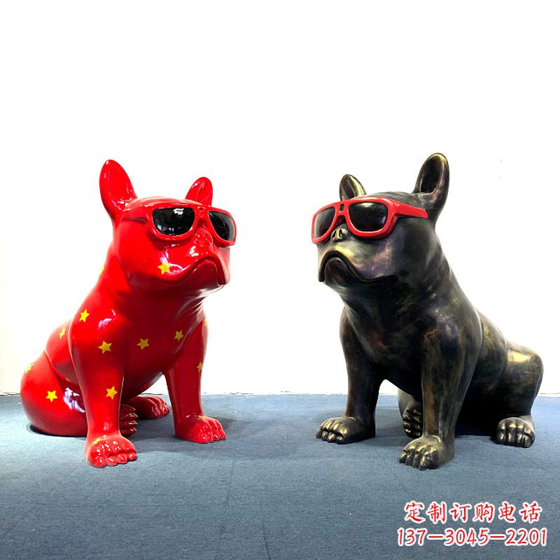 重庆斗牛犬公仔,网红眼镜狗卡通美陈雕塑摆件