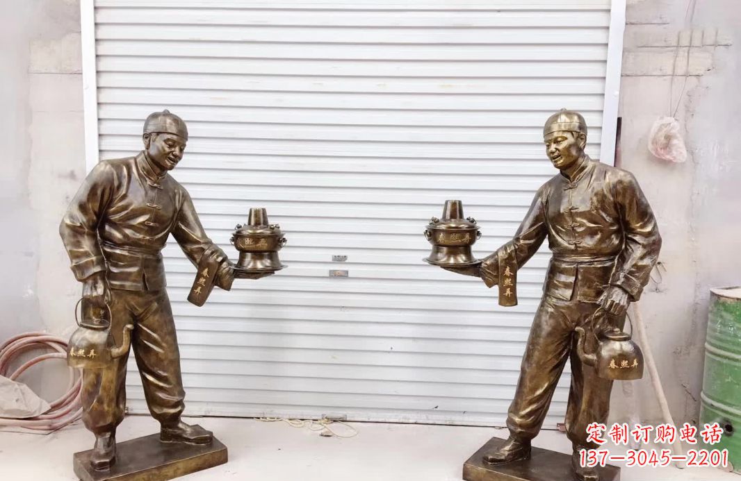 重庆端茶店小二铜雕塑