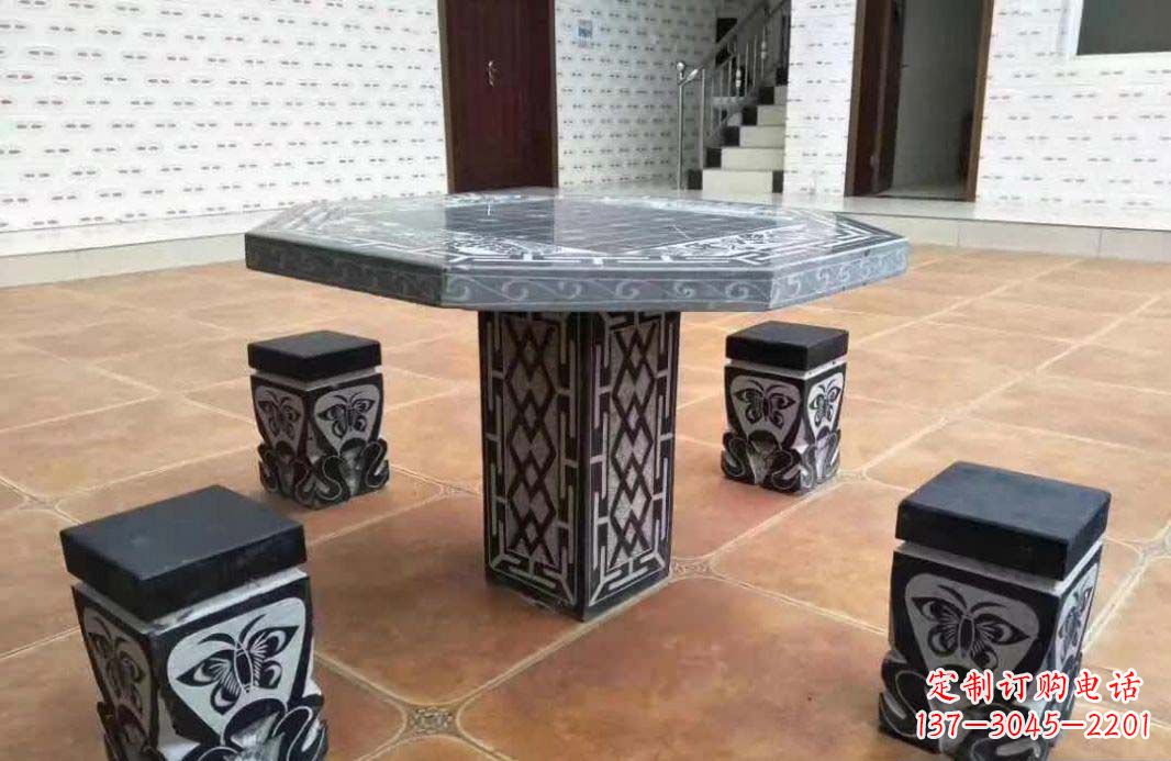 重庆多边形雕刻仿古石桌凳