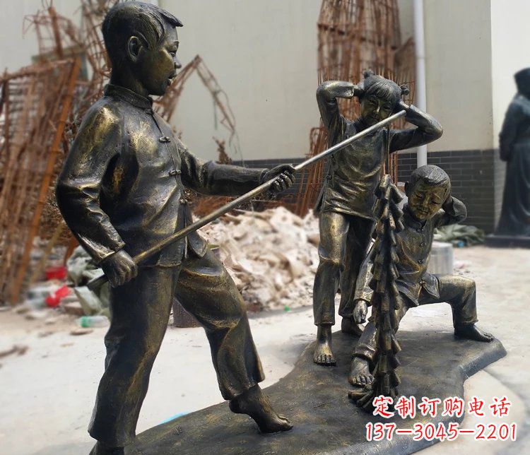 重庆儿童放鞭炮庭院景观铜雕摆件