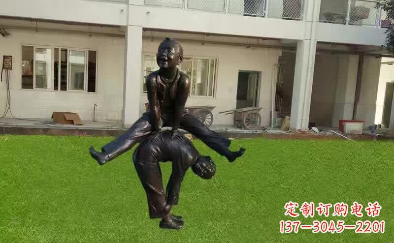 重庆卡通青少年跳马铜雕塑