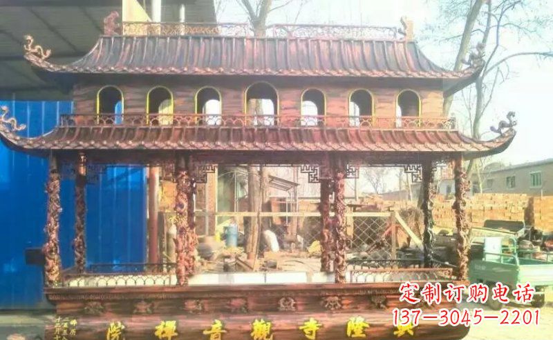 重庆方形寺庙古典香炉铜雕塑