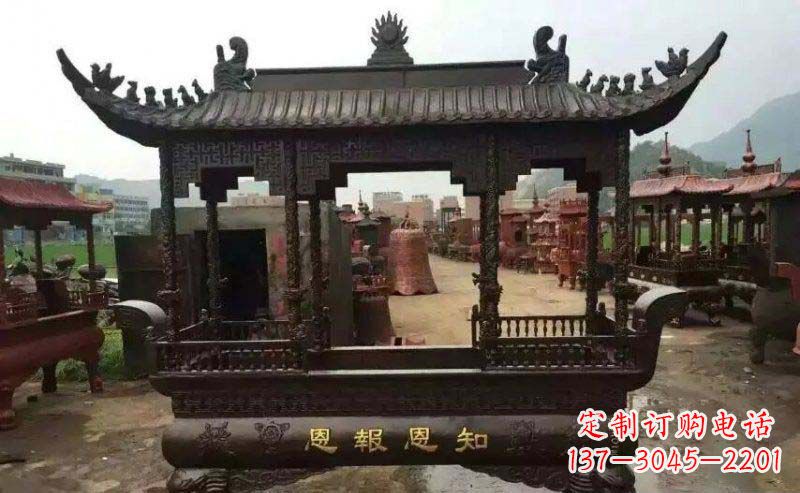 重庆方形寺庙香炉铜雕