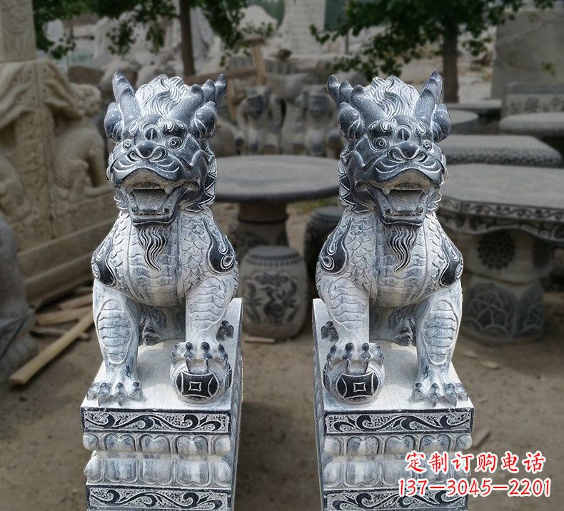 重庆仿古踩球麒麟石雕