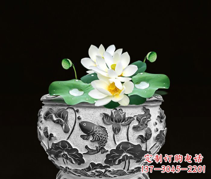 重庆仿古荷花鲤鱼雕塑石水缸