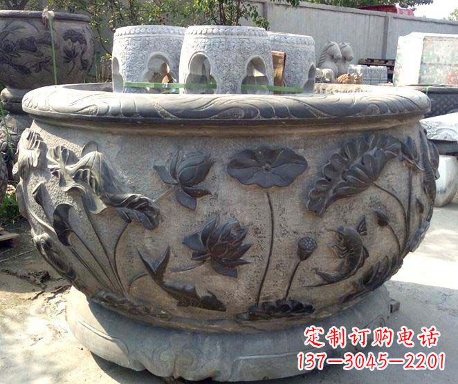 重庆精美仿古荷花鲤鱼浮雕石水缸