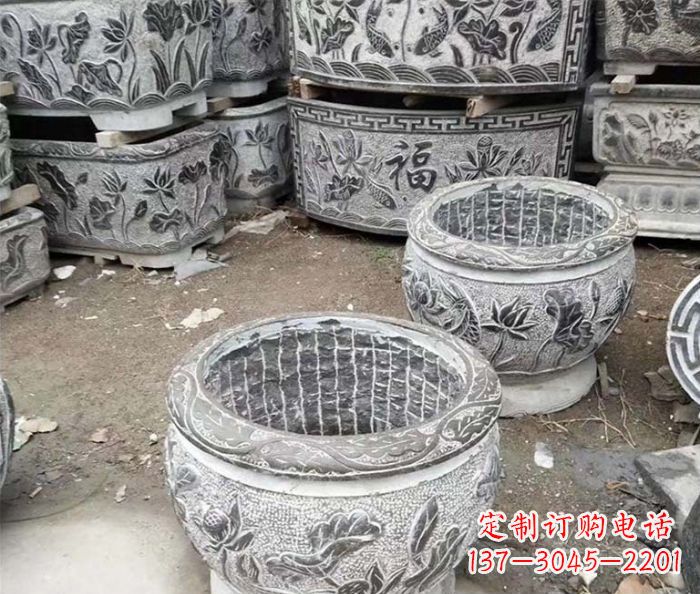 重庆仿古荷花石浮雕水缸
