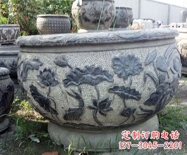 重庆仿古荷花石浮雕水缸 (2)