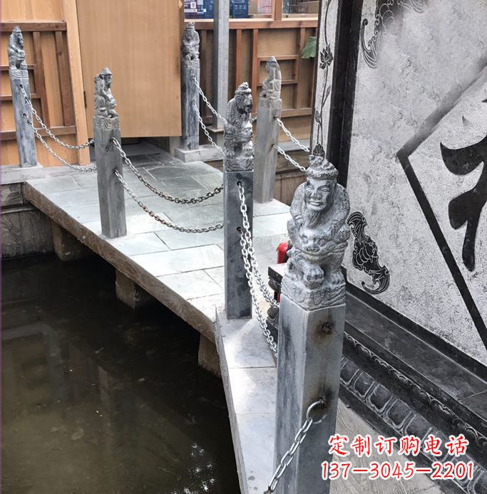 重庆典雅传统的仿古胡人拴马石栏杆雕塑