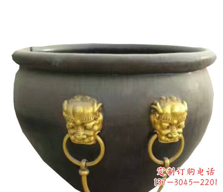 重庆仿古鎏金狮子头水缸铜雕塑
