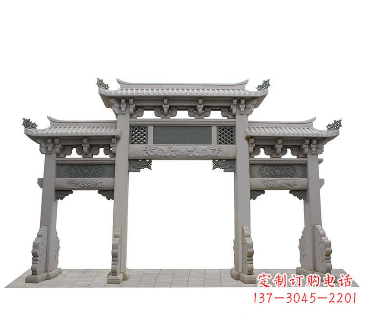 重庆精美仿古三门牌坊石雕