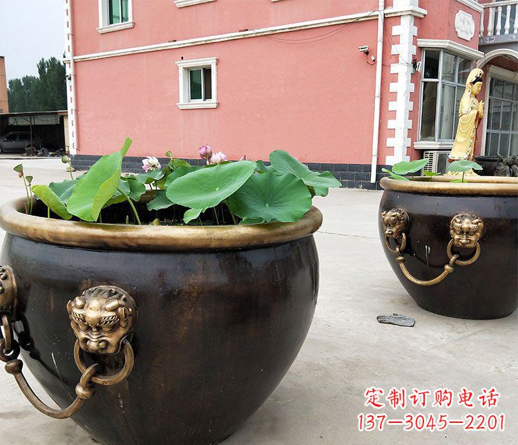 重庆精美铜雕狮子头水缸