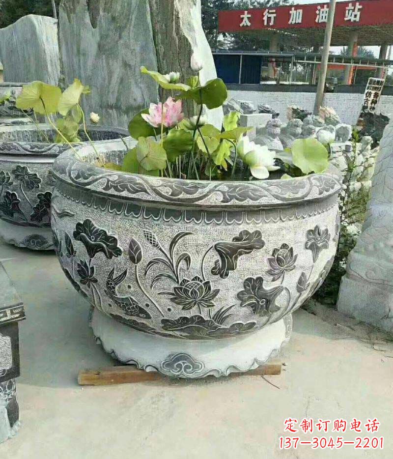 重庆仿古石雕荷花水缸