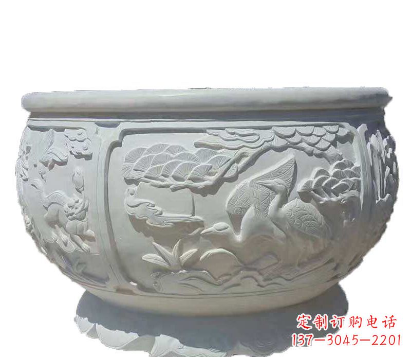 重庆精美仿古鱼缸石雕花盆雕塑