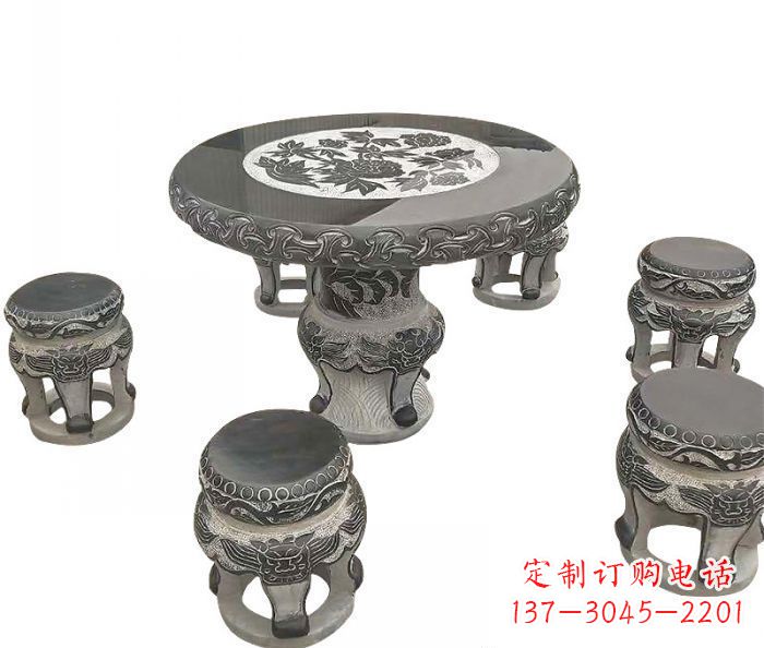 重庆仿古圆形石桌凳雕塑