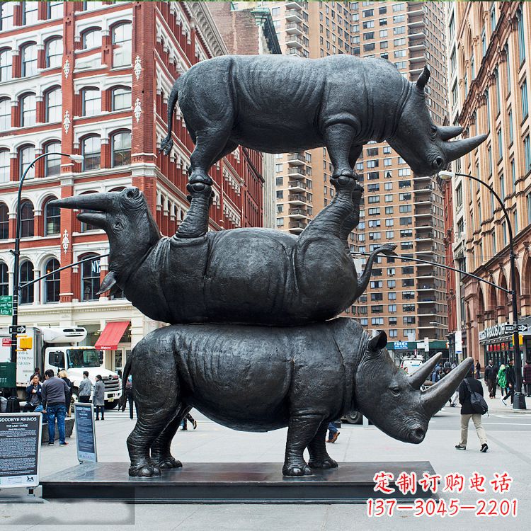 重庆仿真犀牛景观铜雕-城市街道创意动物景观