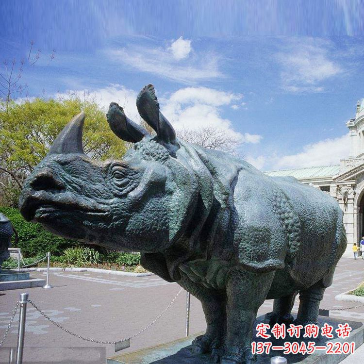 重庆仿真犀牛铜雕-公园园林动物雕塑摆件