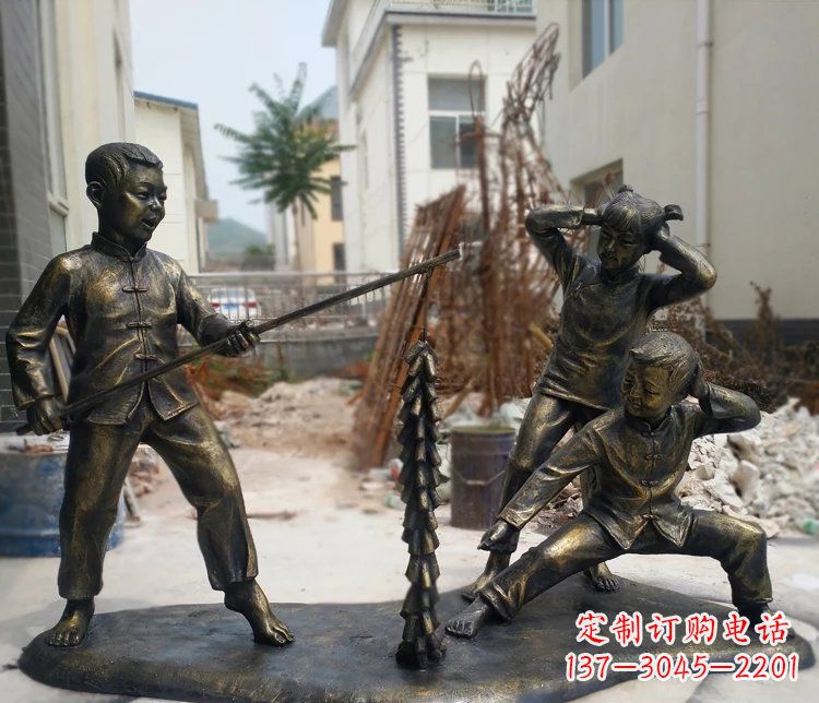 重庆放鞭炮的儿童公园人物铜雕