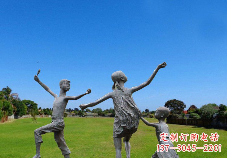 重庆放风筝的儿童铜雕 (2)