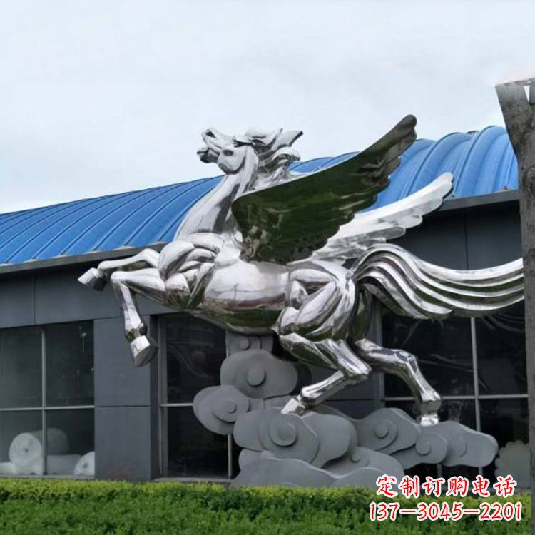 重庆飞马镜面不锈钢雕塑-企业景观动物标识