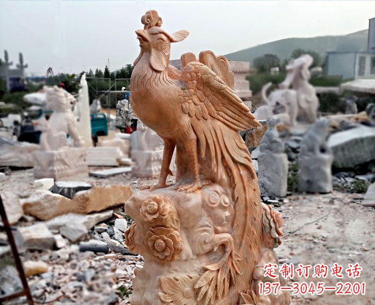 重庆凤凰牡丹晚霞红石雕神兽动物雕塑