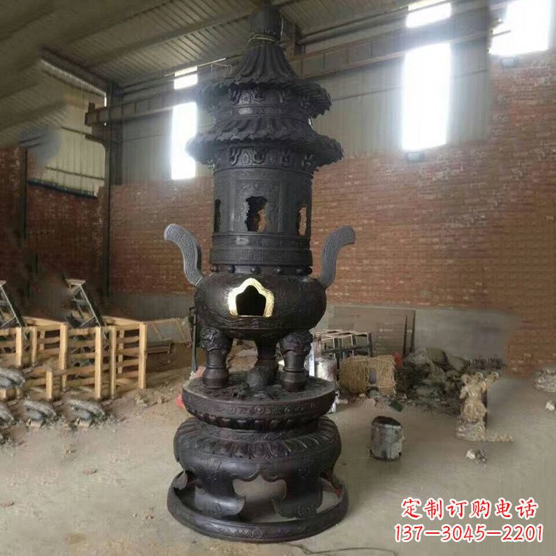重庆花卉盘状高层圆形铜香炉雕塑