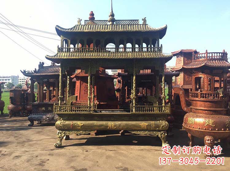 重庆高浮雕螭龙纹铜香炉