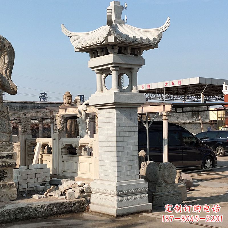 重庆高墩中式石雕灯笼美观厚重的传统中国风雕塑