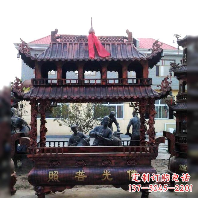 重庆古典风格三足铜香炉定制雕塑