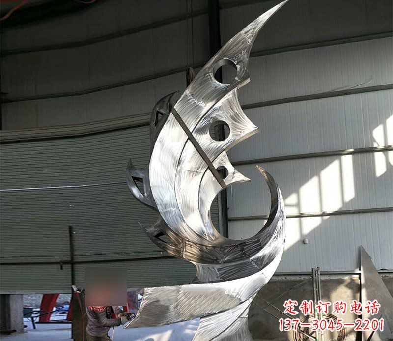重庆公园不锈钢抽象凤凰景观雕塑 (3)