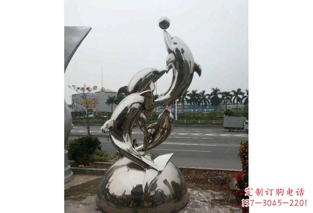 重庆海豚系列不锈钢顶球雕塑
