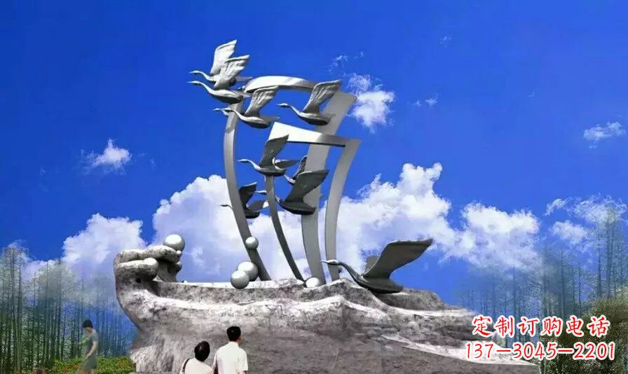 重庆艺术家手工制作的不锈钢飞翔天鹅雕塑